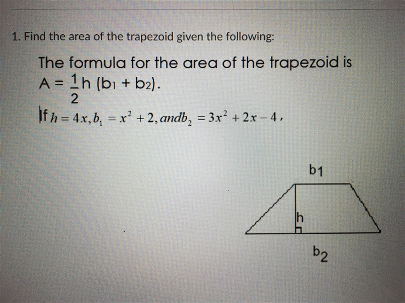 Please help Find the are of the trapezoid given the following-example-1