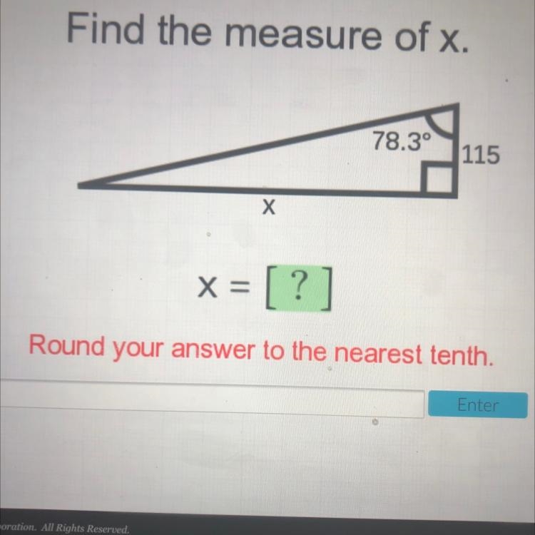 Find the measure of x. 78.3° 115-example-1