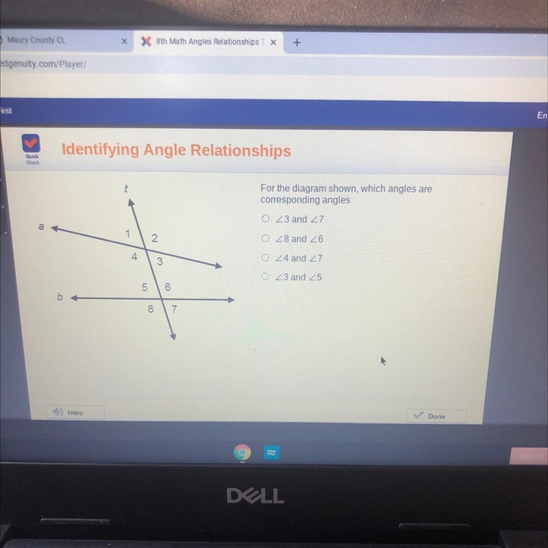 Nships Test Engli Identifying Angle Relationships Quick Check t For the diagram shown-example-1