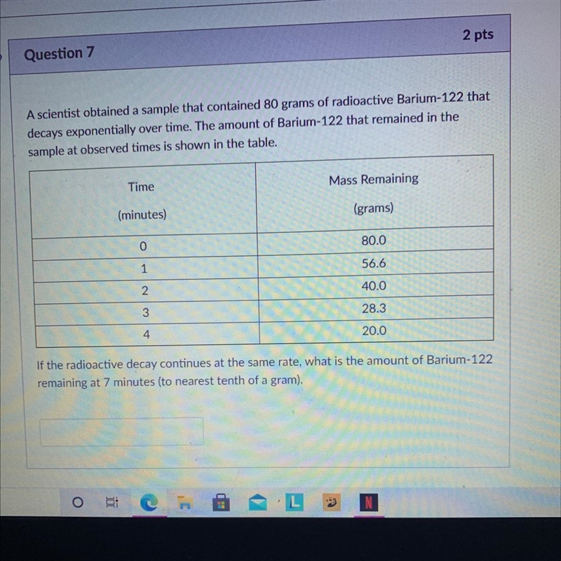 A scientist obtained a sample that contained 80 grams of radioactive Barium-122 that-example-1