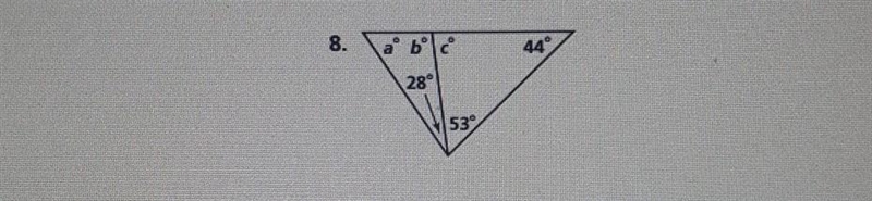 Find the angles for a=? b=? c=?​-example-1