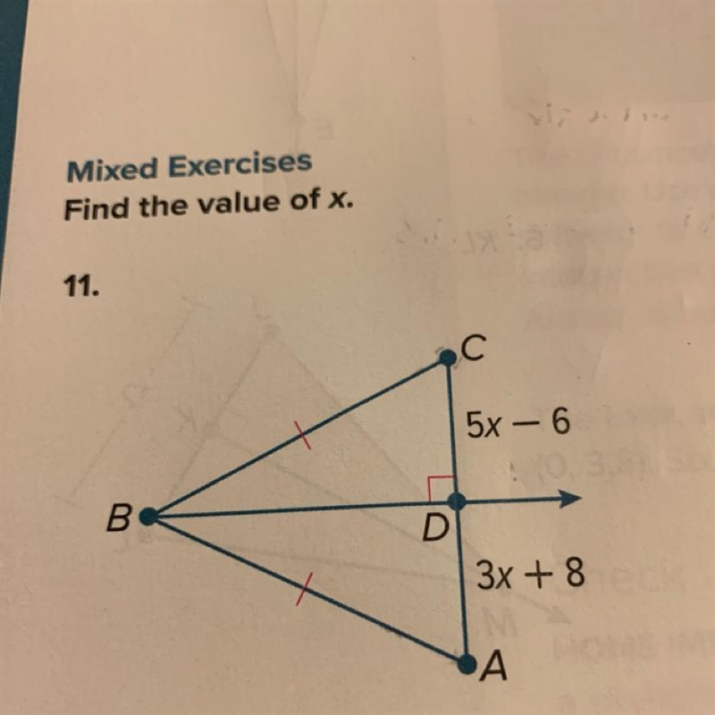 Find the value of X 5x-6 3x+8-example-1