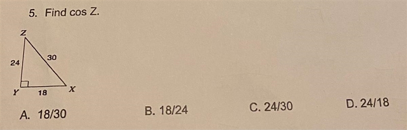 Trigonometric Ratios Find cos Z-example-1