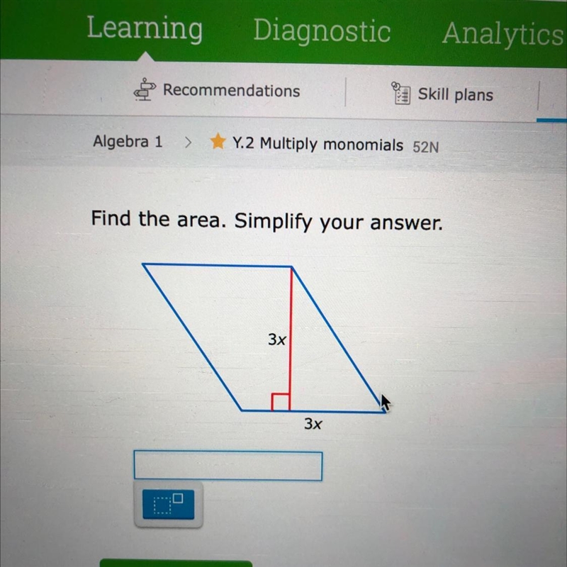 Pls help!! Find the area. Simplify your answer. 3x 3x-example-1