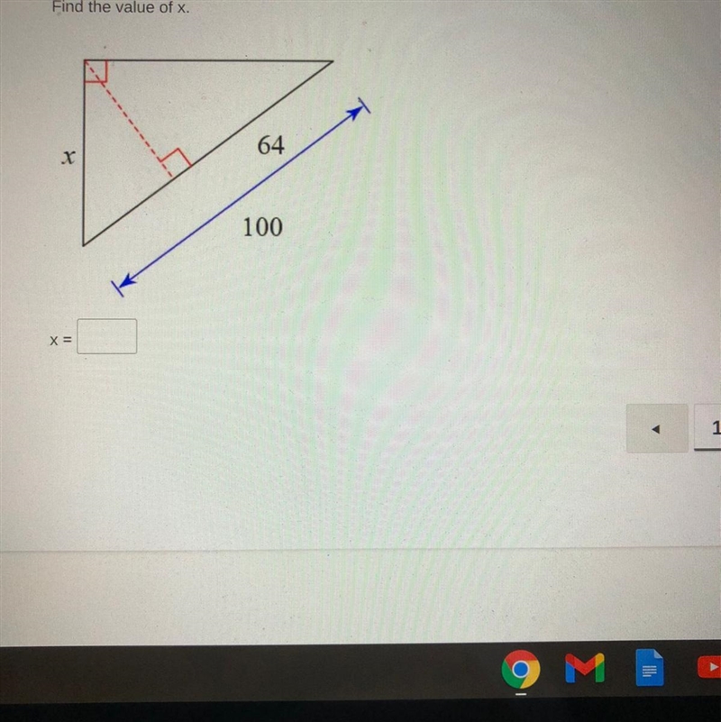 Find the value of x. 64 100 XE-example-1