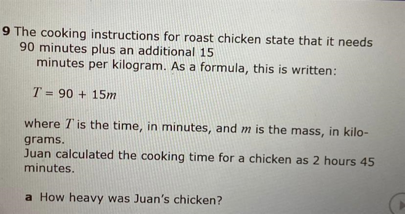 The cooking instructions for roast chicken state that it needs 90 minutes plus an-example-1