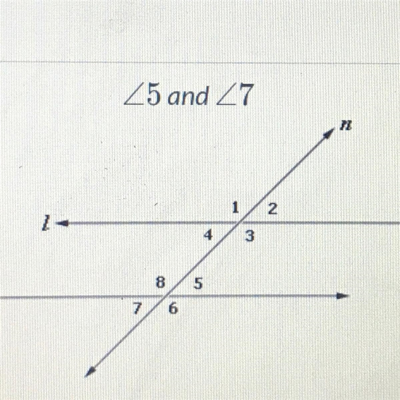 is this a corresponding angle, alternate exterior angle, vertical angle, a supplementary-example-1