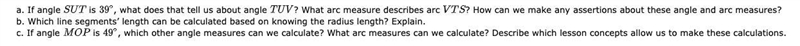 Radius of circle is 6 and I need help finding the angles, SUT is 39 and MOP is 49 degrees-example-2