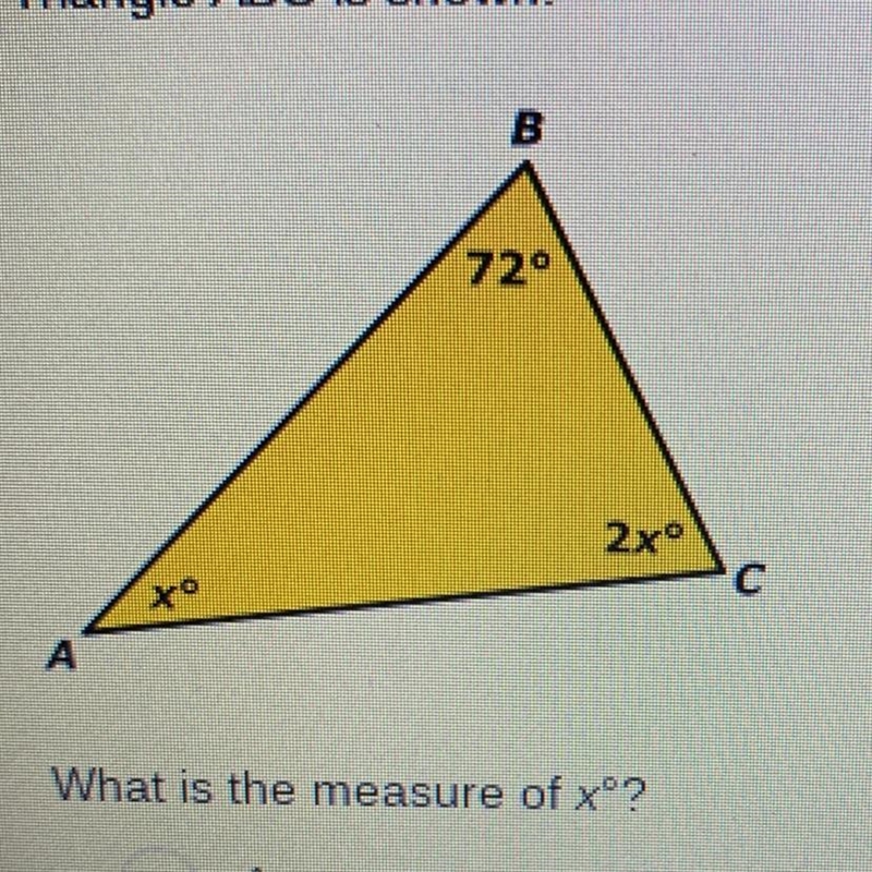 What is the measure of xº? A 6° B 24° C 36° D 72°-example-1