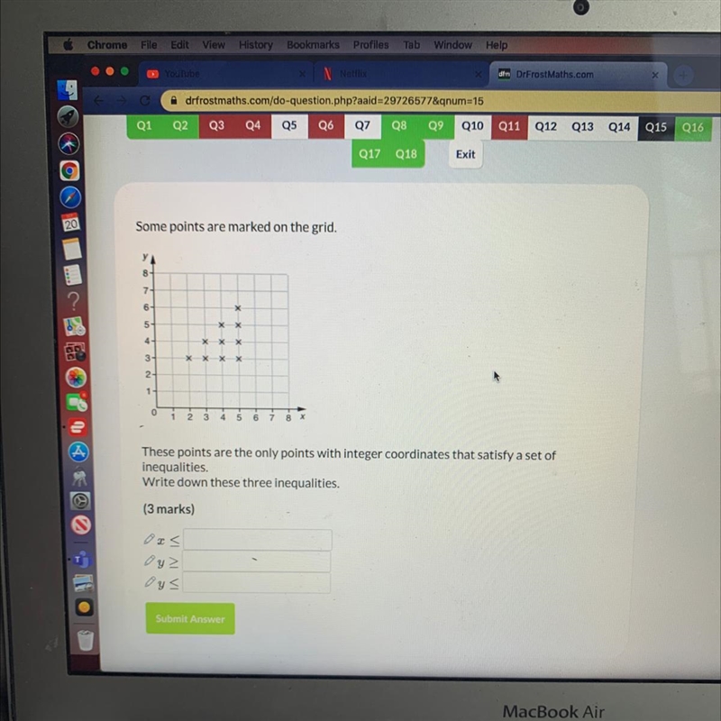 These points are the only points with integer coordinates that satisfy a set of inequalities-example-1