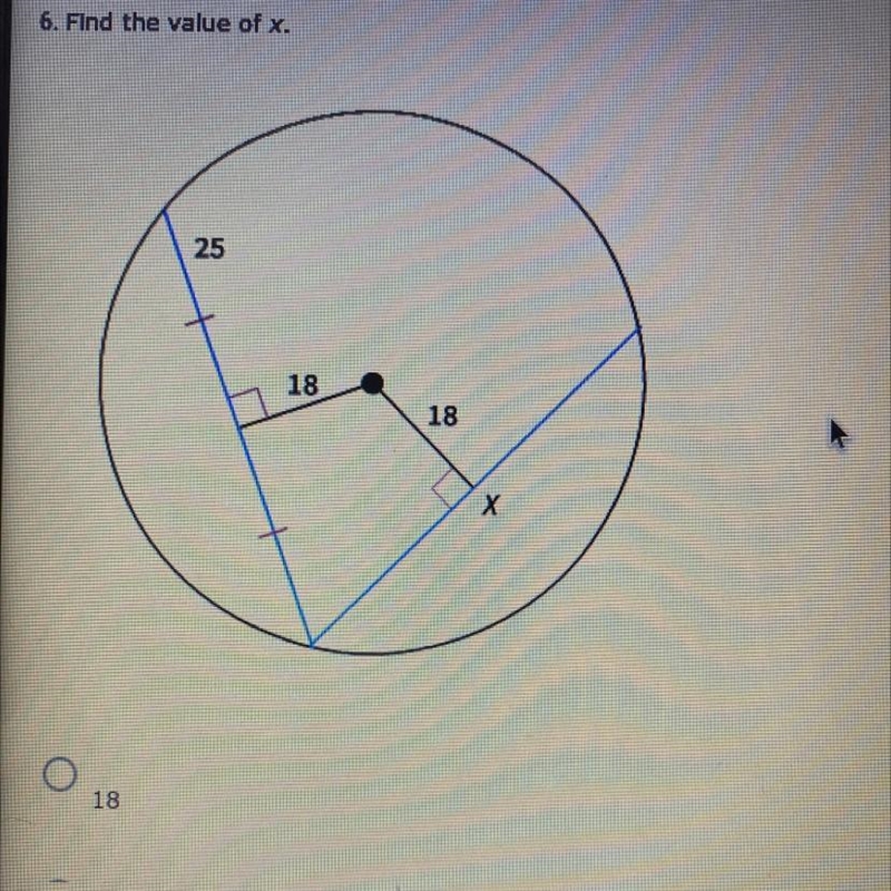 1. Find the value of x A. 18 B. 36 C. 25 D. 50-example-1