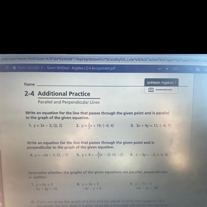 У = 3х - 2; (3, 2) Write an equation for the line that passes through the given point-example-1