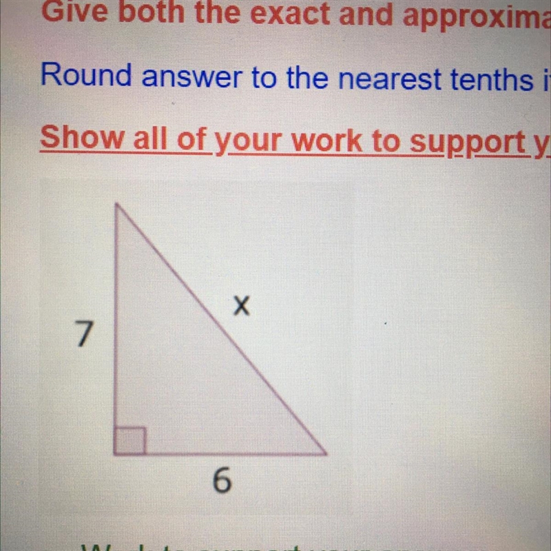 Find the length of the missing side of the triangle below. Give both exact and approximate-example-1