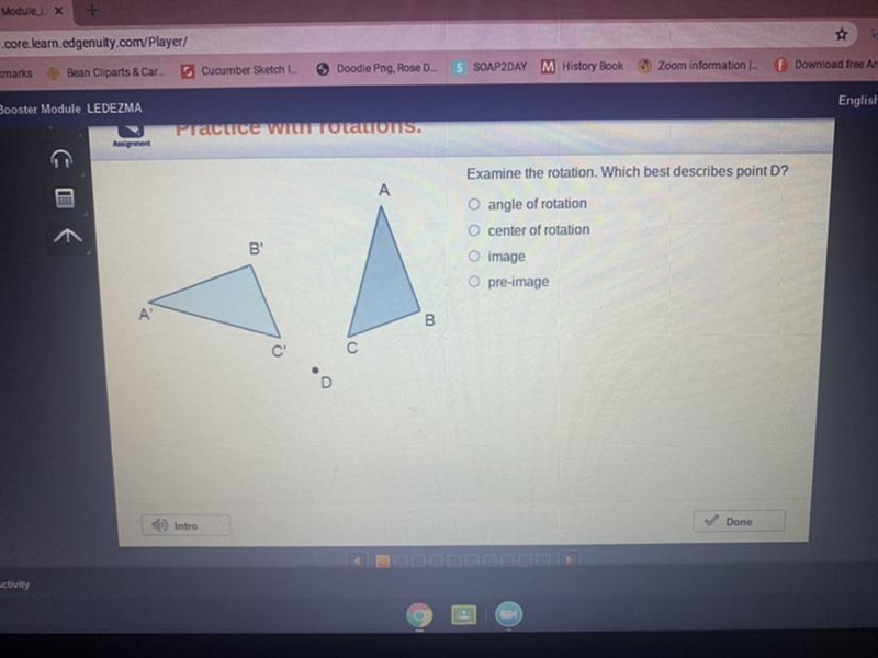 Examine the rotation. Which best describes point D?-example-1