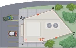 Ricardo wants to install two security cameras at point A so the parking lot from side-example-1