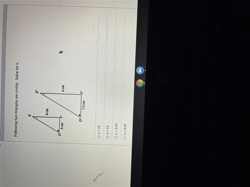 Solve for x in these two similar triangles-example-1