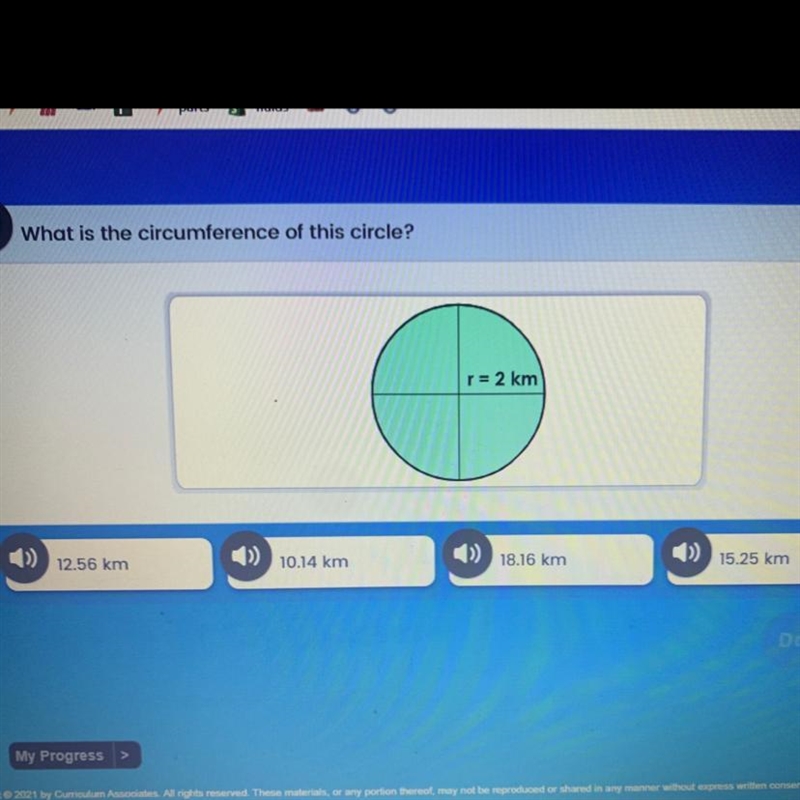 What is the circumference of this circle?-example-1