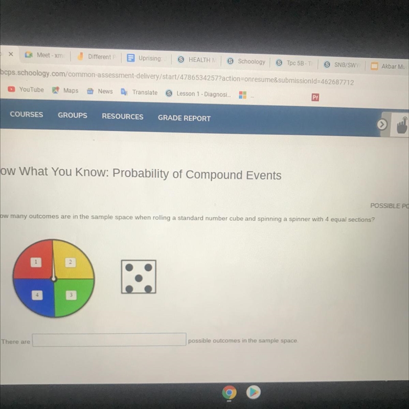 How many outcomes are in the sample space when rolling a standard number cube and-example-1