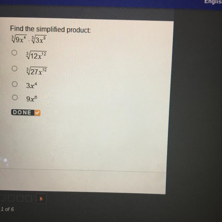 Find the simplified product: ^3 square root of 9x^4 * ^3 square root of 3x^8-example-1