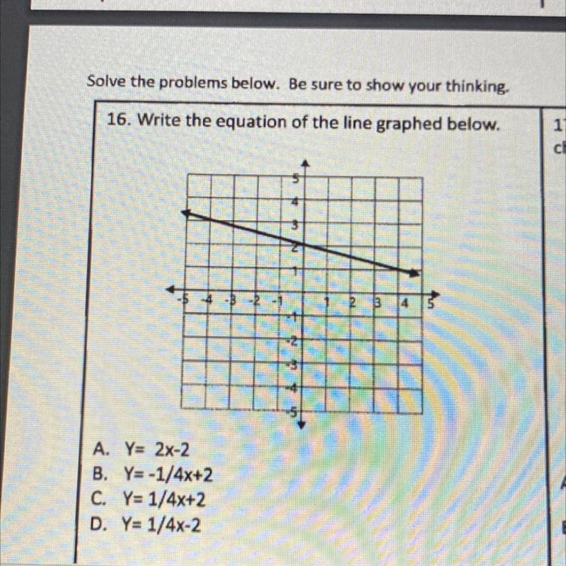 HELP ASAP PLEASE I HAVE TO TURN THIS IN SOON 16. Write the equation of the line graphed-example-1