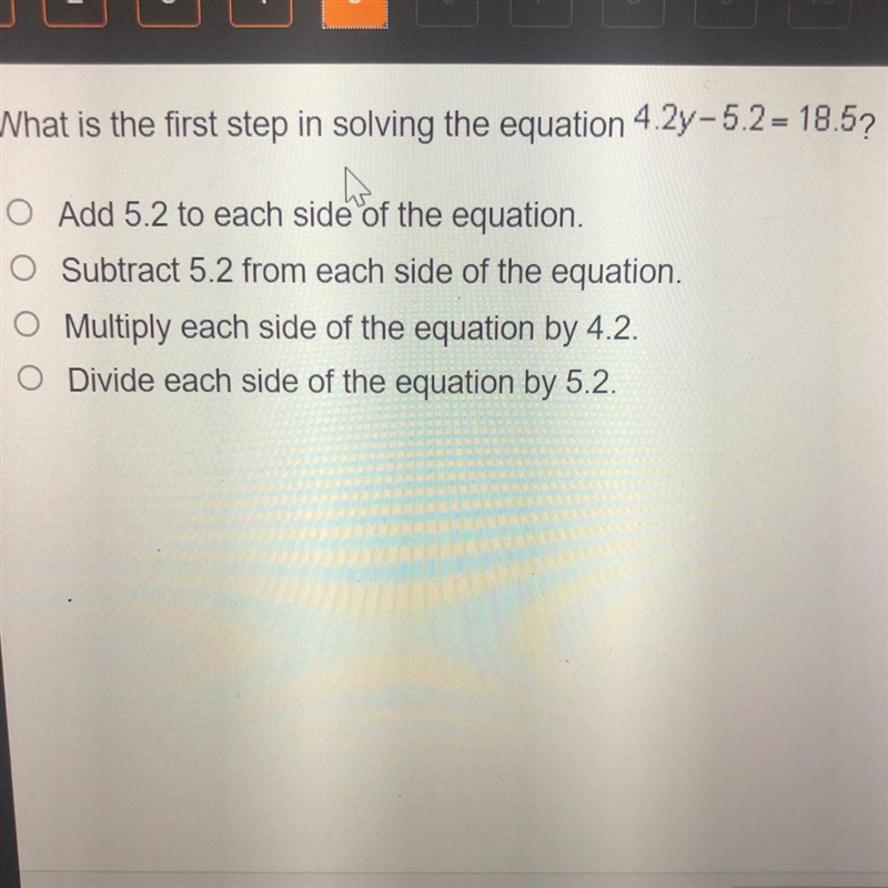 What is the first step in solving the equation 4.2y-5.2=18.5-example-1