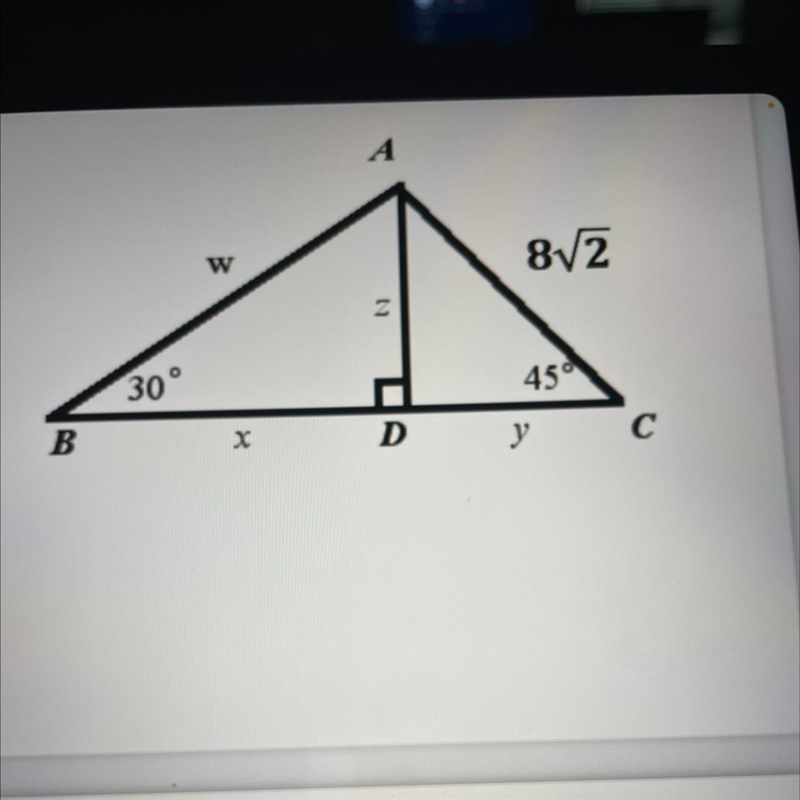 Find the value of each variable. Write your answers in simplest radical form.-example-1