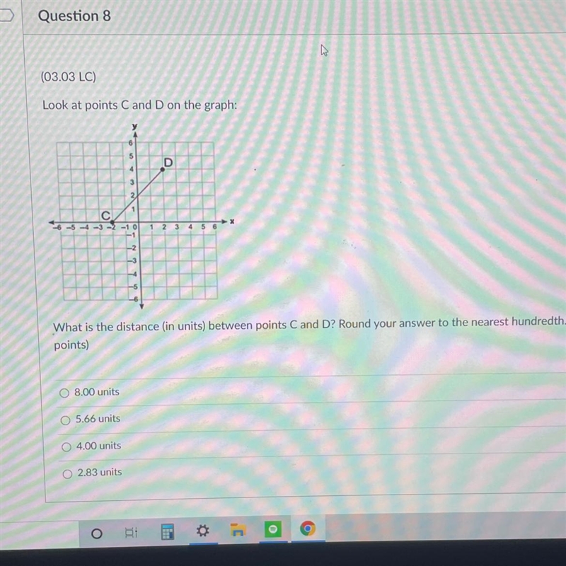 What is the distance (in units) between points C and D? Round to the nearest hundredth-example-1