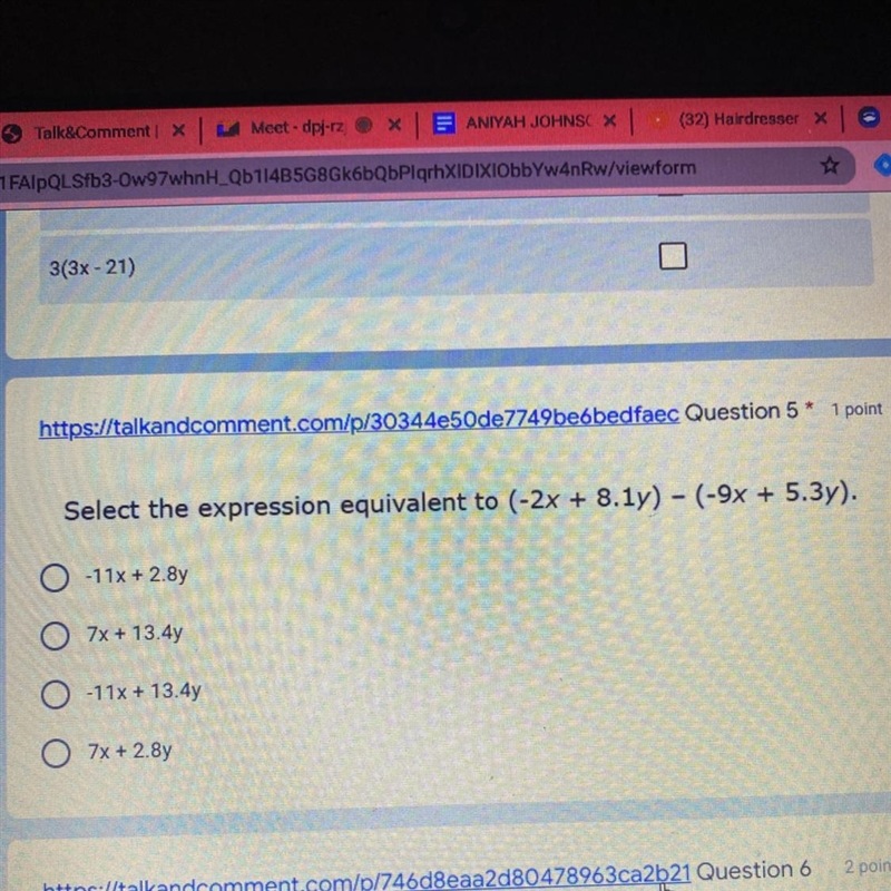 Select the expression equivalent to (-2x + 8.1y) - (-9x + 5.3y).-example-1