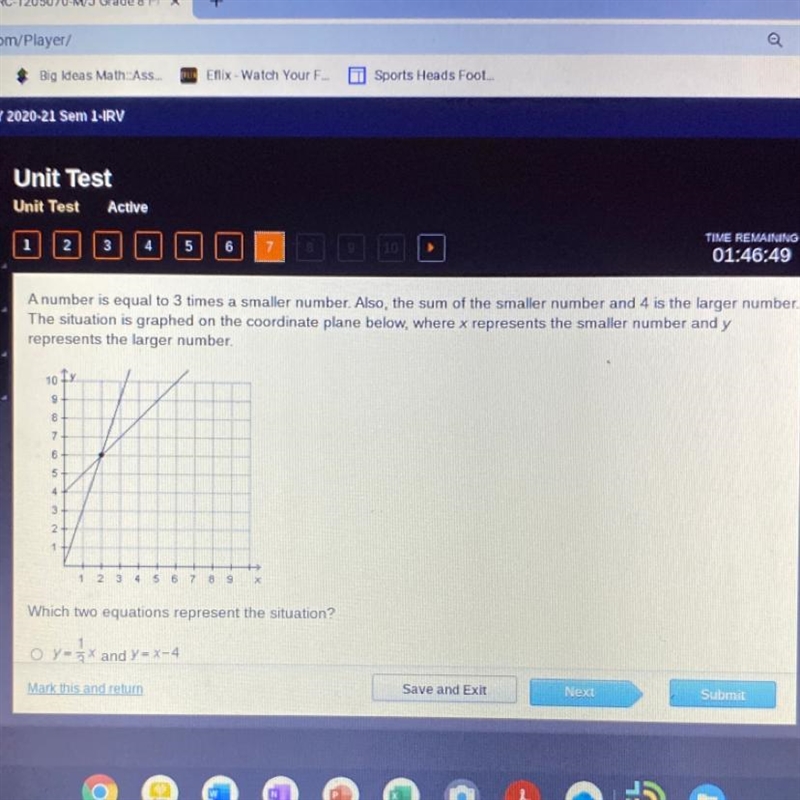 8 z 6 OD UN 4 3 N 1 2 3 4 5 6 7 8 9 x Which two equations represent the situation-example-1