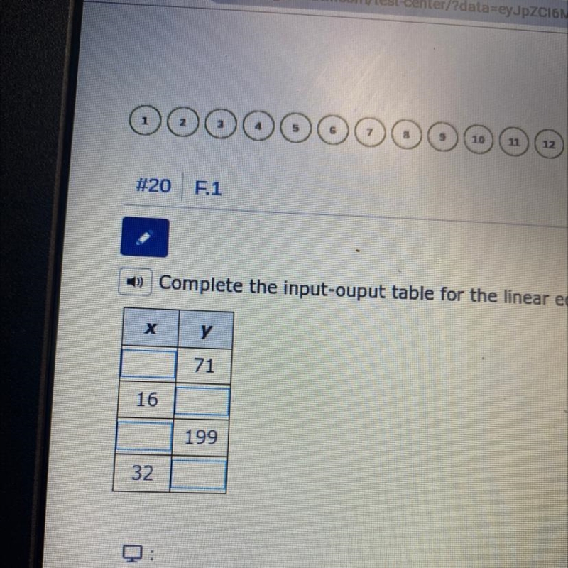 Complete the input-output table for linear equation y=8x+7-example-1