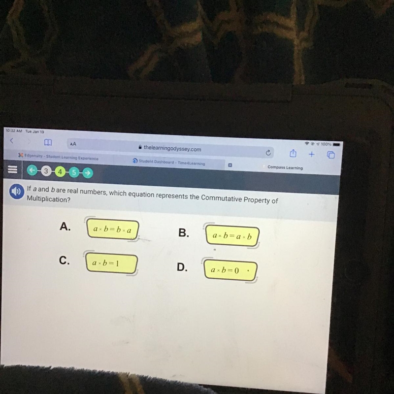 If a and bare real numbers, which equation represents the Commutative Property of-example-1