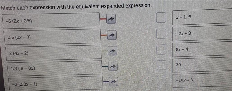 35 POINTS! Help plz... Match each expression with the equivalent expanded expression-example-1