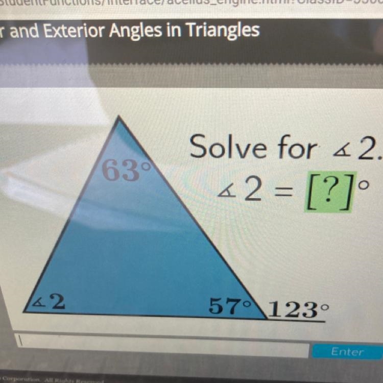 630 Solve for <2. *2 = [?]° 142 57°123° please explain as well-example-1