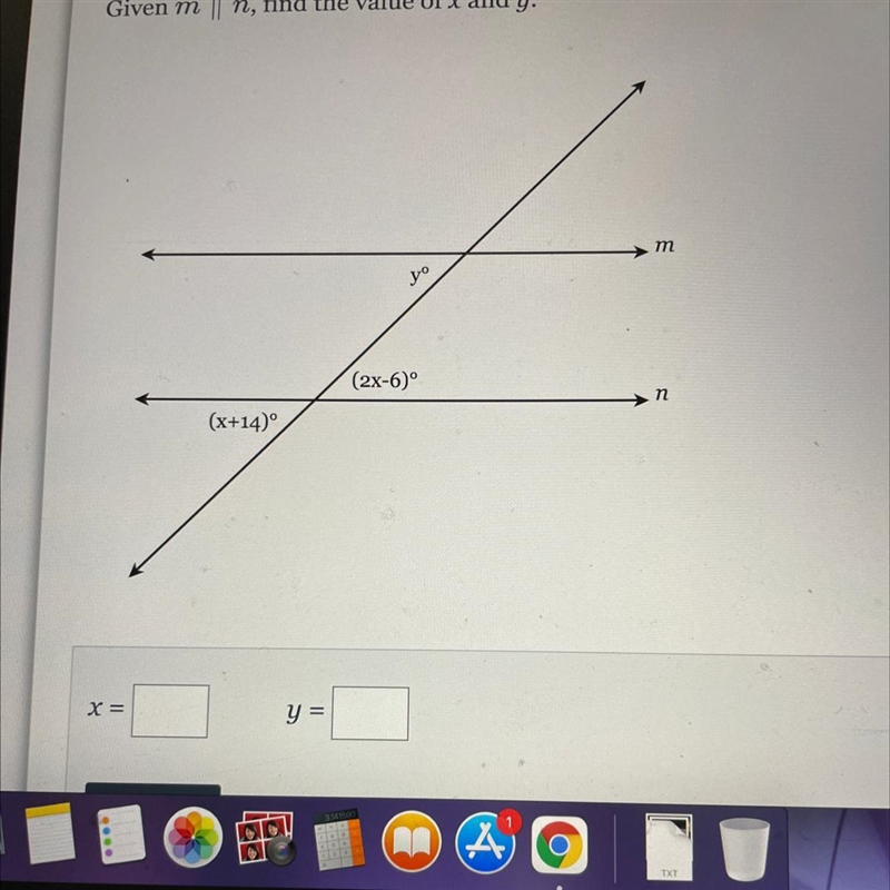 Given m||n, find the value of x and y-example-1