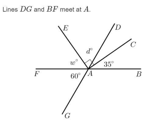 Write and solve an equation to find the values of d and w .-example-1