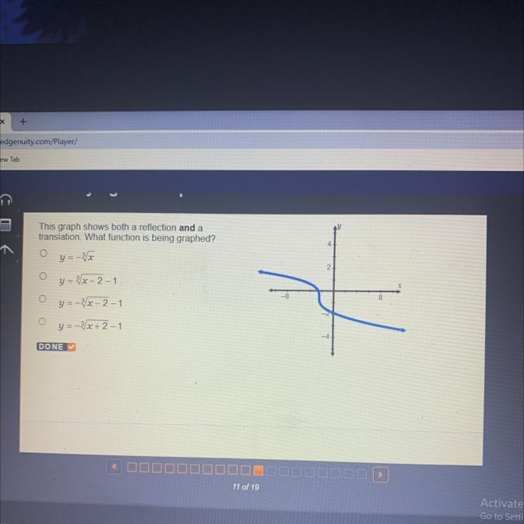 This graph shows both a reflection and a translation. What function is being graphed-example-1