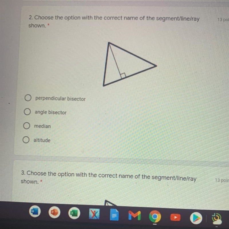 Choose the option with the correct name of the segment/line/ray shown. a. perpendicular-example-1