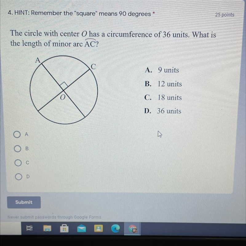 * 4. HINT: Remember the "square" means 90 degrees 25 points The circle with-example-1