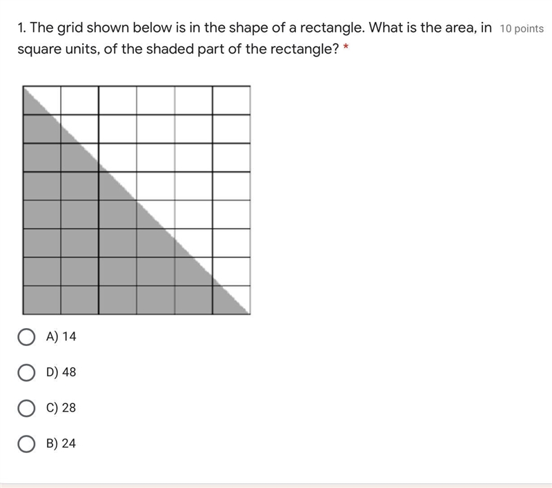 The grid shown below is in the shape of a rectangle. What is the area, in square units-example-1