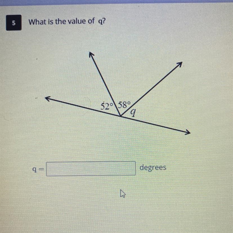 5 What is the value of q? 52° 589 9 degrees q=-example-1