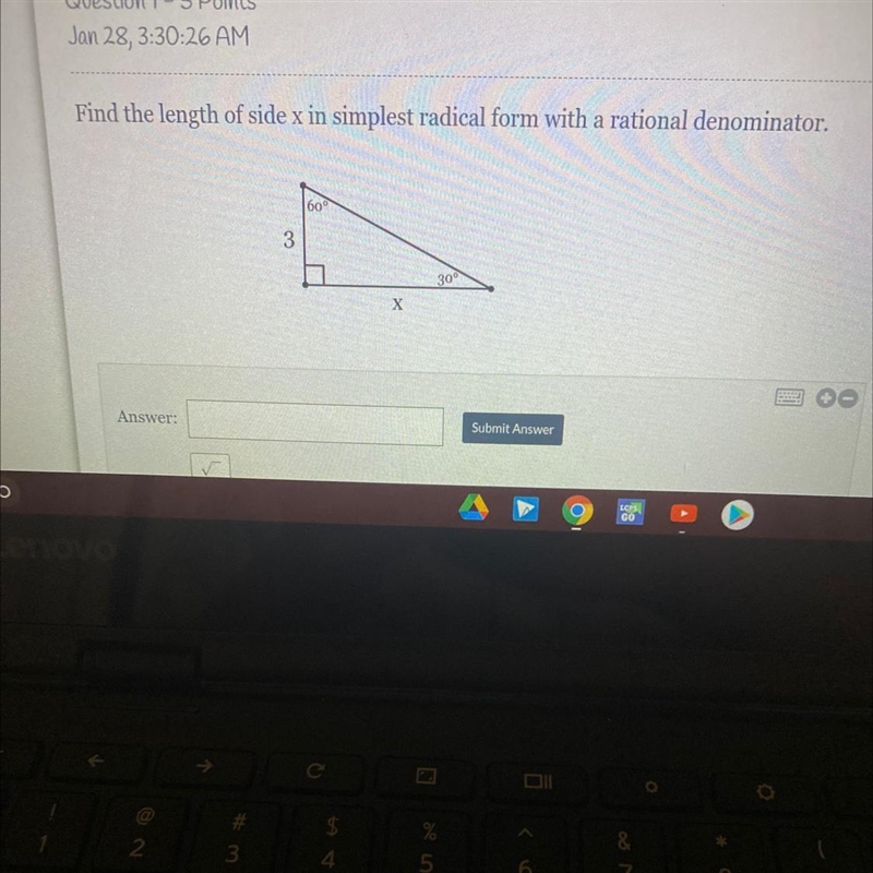 Find the length of sides in simplest radical form with a rational denominator.-example-1