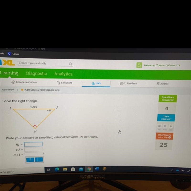 Solve the right triangle (45-45-90)-example-1