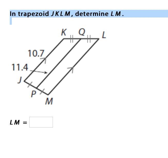 In trapezoid JKLM, determine LM.-example-1