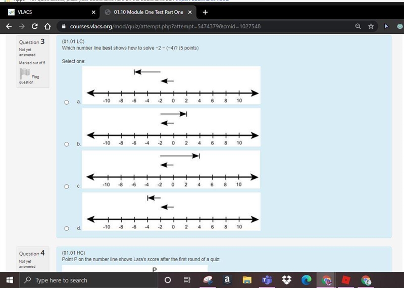 Can someone help plz????? (01.01 LC) Which number line best shows how to solve −2 − (−4)? (5 points-example-1