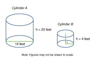 The radius of Cylinder A measures ____ feet. 14, 7, 10 The radius of Cylinder B measures-example-1