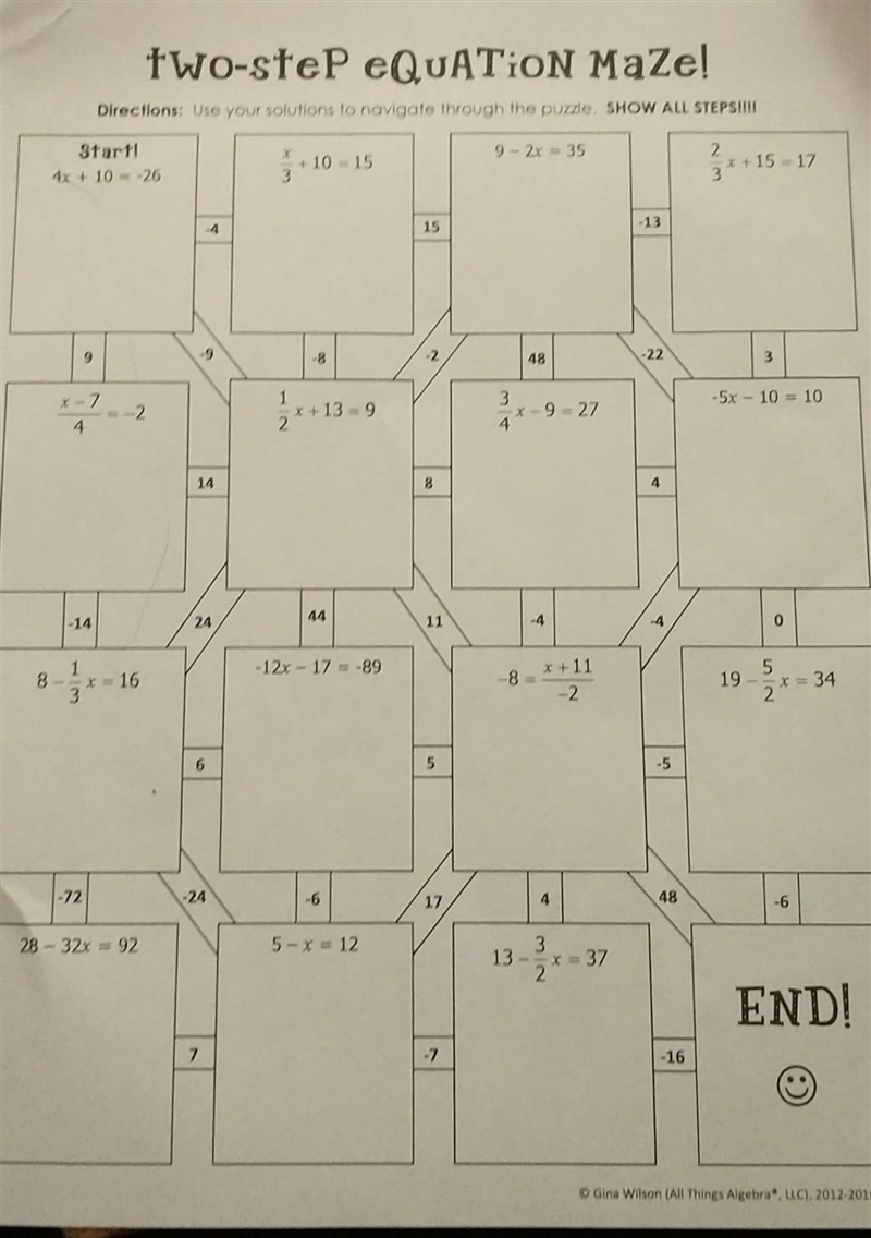 Solve each one step equation, use your answers to navigate through the maze. Show-example-1