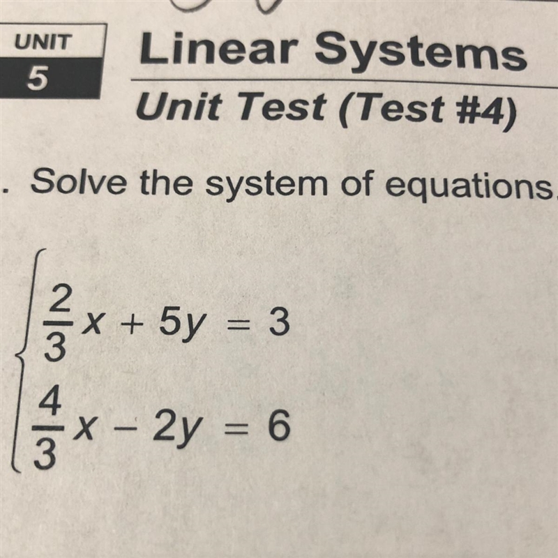 Help please!! 1. Solve the system of equations. x + 5y = 3 3x - 2y = 6-example-1