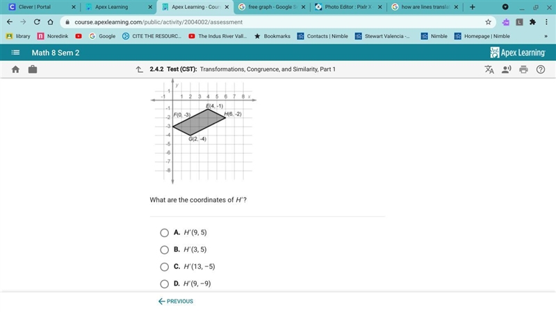 EFGH is translated 3 units to the left and 7 up. what are the coordinates of H?-example-1