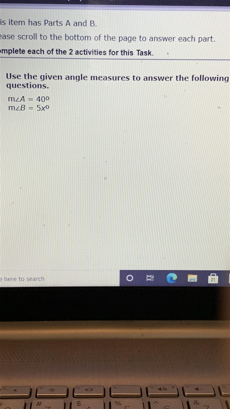 Part A: If Angle A and Angle B are vertical angles, what is value of x A. 8 B. 10 C-example-2