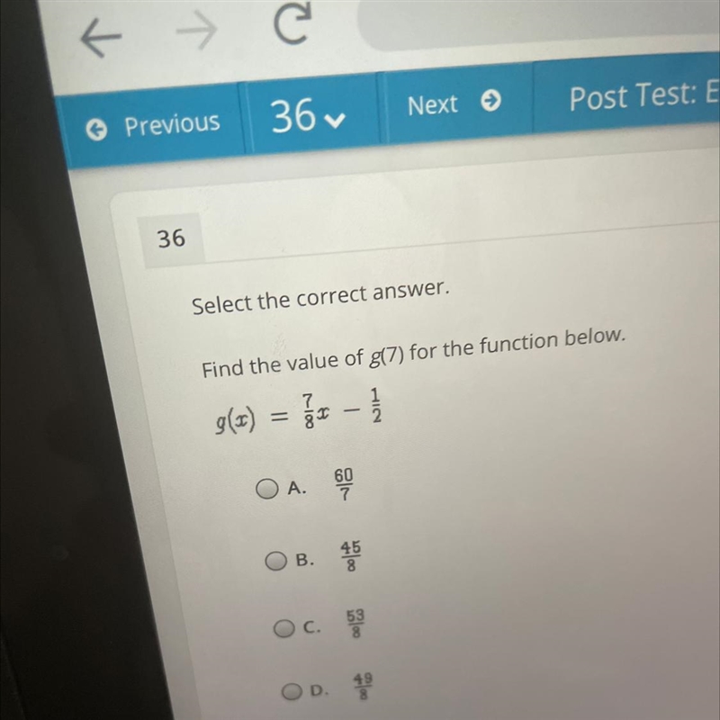 Find the value of g (7) for the function below.-example-1